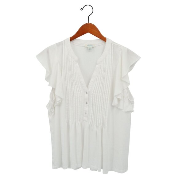 Sundance White Kalina Top Women's Split V Neck Pleated Flutter Sleeve M - Picture 2 of 5